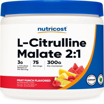 Nutricost L-Citrulline Malate 2:1 (300g) Fruit Punch - Workout Support, Muscle Performance, Nitric Oxide Booster - Fitness Supplement Powder, 75 Servings