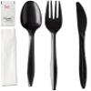 450 Plastic Cutlery Packets - Knife Fork Spoon Napkin Salt Pepper Sets | Black Silverware Individually Wrapped, Bulk Disposable To Go Utensil Kits view 2