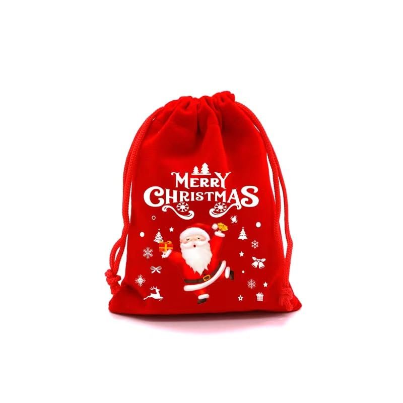 5Pcs Christmas Drawstring Gift Candy Bags Small Red Pouch Xmas New Year Party Decor Velvet Bracelet Jewelry Packaging Bag 9x12cm (SD04-4)