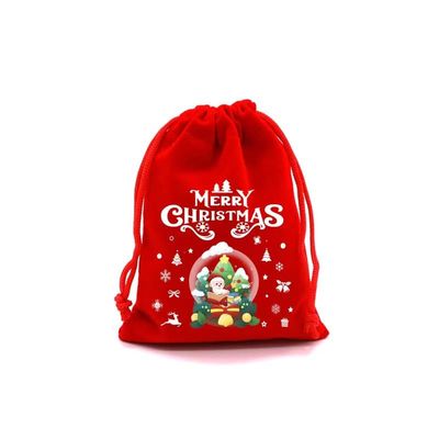 5Pcs Christmas Drawstring Gift Candy Bags Small Red Pouch Xmas New Year Party Decor Velvet Bracelet Jewelry Packaging Bag 9x12cm (SD04-6)