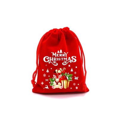 5Pcs Christmas Drawstring Gift Candy Bags Small Red Pouch Xmas New Year Party Decor Velvet Bracelet Jewelry Packaging Bag 9x12cm (SD04-3)