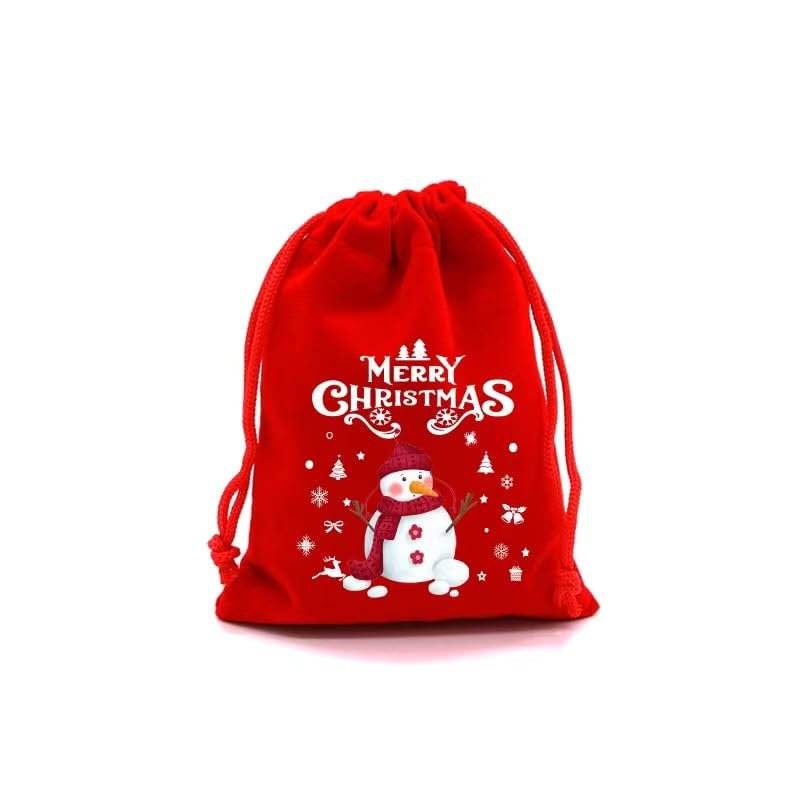 5Pcs Christmas Drawstring Gift Candy Bags Small Red Pouch Xmas New Year Party Decor Velvet Bracelet Jewelry Packaging Bag 9x12cm (SD04-8)
