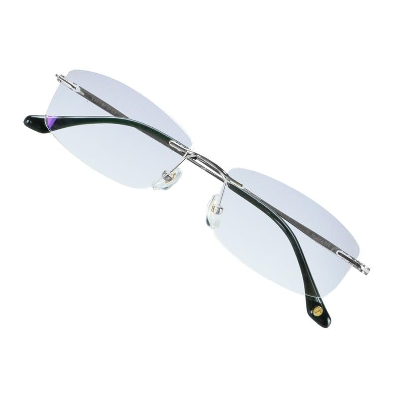 VisionGlobal Pure Titanium Frame for men/women Blue Light Blocking,Hand-set Diamond Fashion Glasses (Sliver Grey, 2.00 Magnification)