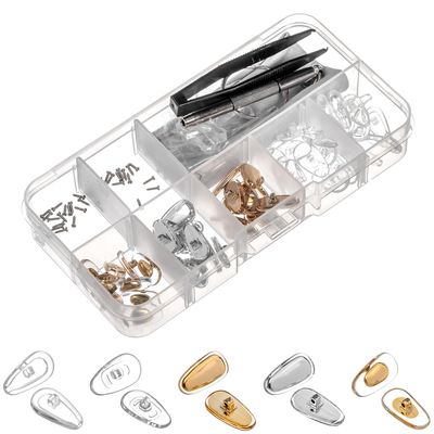 HALLMERS 1.4cm - 1.5cm Assorted Silver Gold Nose Pads Glasses Repair Tool Kit Ear Hook Screw Mount Replacement Part - Anti Slip Eyeglass Optical Insert Frame Eyeglasses Non-Slip Specs Spectacles
