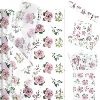 Bolsome 100 Sheets 20 * 14 Inches Pink Rose Floral Tissue Paper for Gift Bags Vintage Spring Flowers Patterned Tissue Paper for Gift Wrapping for Wedding Valentine's Day Anniversary DIY Craft