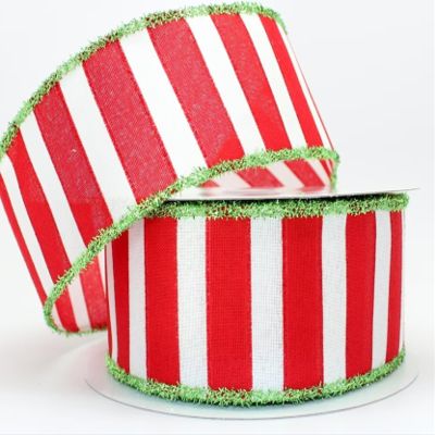 10 Yards Red White Stripe Lime Green Wired Ribbon 2.5, Red White Stripe Lime Green Ribbon, Stripe Lime Green Wired Ribbon, Christmas Ribbon, Ribbon for Wreaths