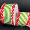 10 Yards Christmas Stripe Red White Dot Wired Ribbon 2.5", Red Lime White Ribbon, Red Lime Wired Ribbon, Christmas Ribbon, Ribbon for Wreaths view 1