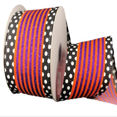 10 Yards Christmas Stripe Purple Black Dot Wired Ribbon 2.5, Purple Orange Ribbon, Stripe Purple Black Dot Wired Ribbon, Christmas Ribbon, Ribbon for Wreaths