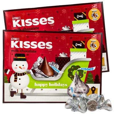 Needzo Chocolate Advent Calendar, 2025 Countdown to Christmas with Individually Wrapped Kisses, 24 Days (Pack of 2)