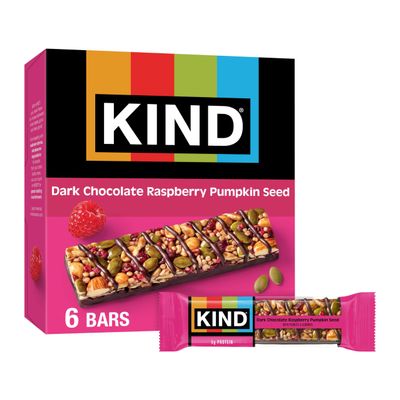 KIND Seeds Fruit & Nuts Snack Bar, Dark Chocolate Raspberry Pumpkin Seed | 5g Protein, High Fiber, Gluten Free Bars, 1.4 OZ, 6 Count
