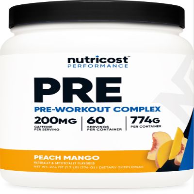 Nutricost Pre-Workout Complex Powder (60 Servings, Peach Mango) - Pre-Workout Supplement with Beta-Alanine, Taurine & Amino Acids
