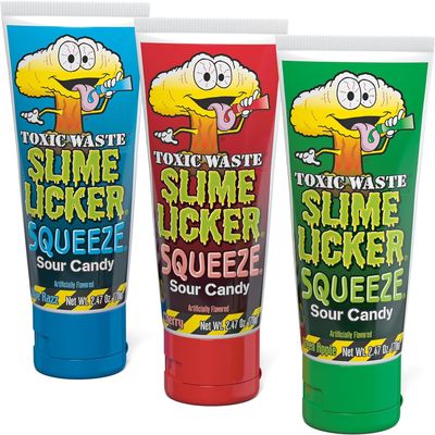 TOXIC WASTE - Slime Licker Squeeze - Sour Squeeze Slime Candy - Green Apple, Blue Razz, & Cherry Flavors - 2.47 oz. Tubes - 3-Pack