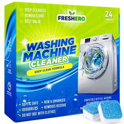 Freshero Washing Machine Cleaner Tablets 25 Pack for Front Load, Top Load & HE Washers, Removes Odors, Grime, & Limescale, Deep cleans the inner drum, pump, valve & hoses - Septic Safe, 1 Year Supply