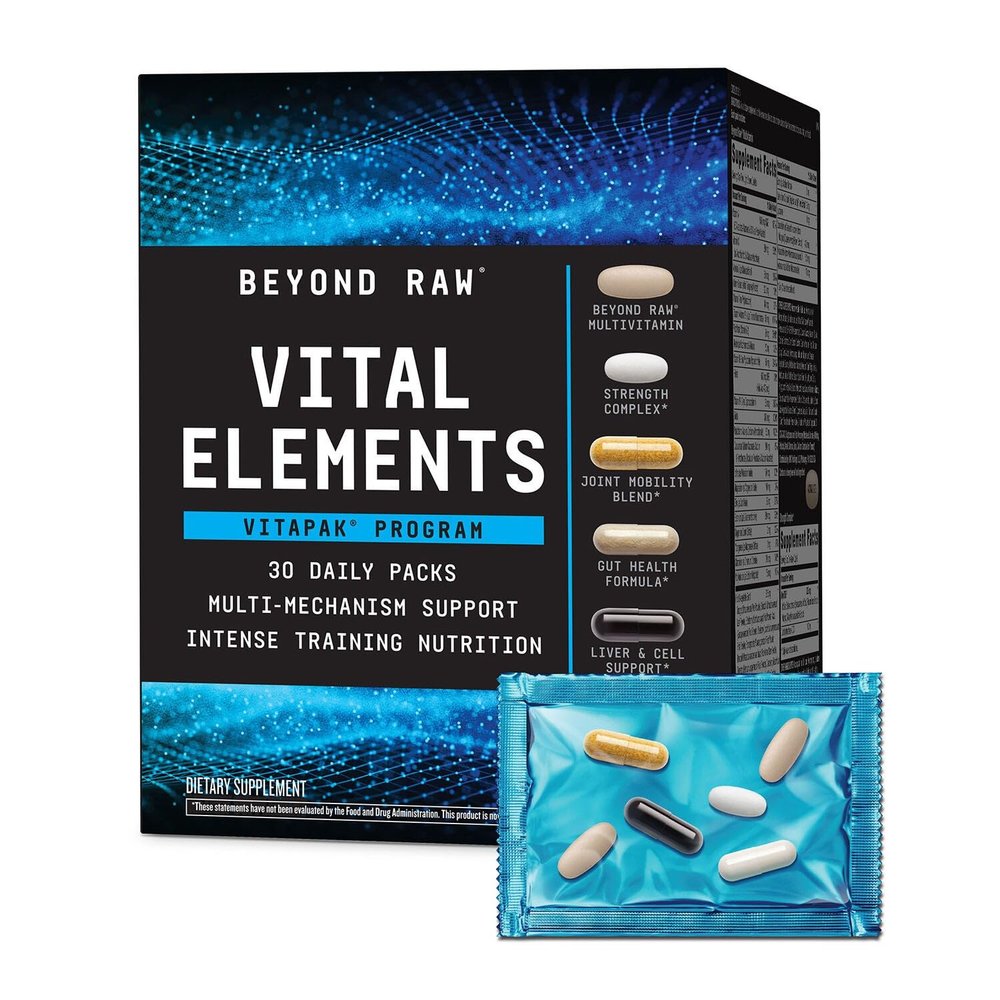 Beyond Raw Vital Elements Vitapak Program, Nutrition Vitamin Packs for Men and Women, Gut Health Formula, Strength, NAC, Joint Mobility, 30 Packets