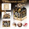 Qonmpcvu Square Boxes For Gifts, Black And Gold Decorations Box, 40th Birthday Favor Bags, 40h Party Favors Gifts Box, Favor Boxes For Party, Black And Gold Happy Birthday Bags With Candy (Black, M) view 3