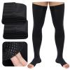 20-30 Mmhg Compression Socks, Open Toe Thigh High Compression Stockings for Men and Women with Non-slip Silicone (XXL Black) view 1