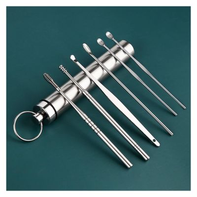 6Pcs/Set Ear Wax Pickers Stainless Steel Earpick Wax Remover Curette Ear Pick Cleaner Ear Cleaner Spoon Care Ear Clean Tool(1set)