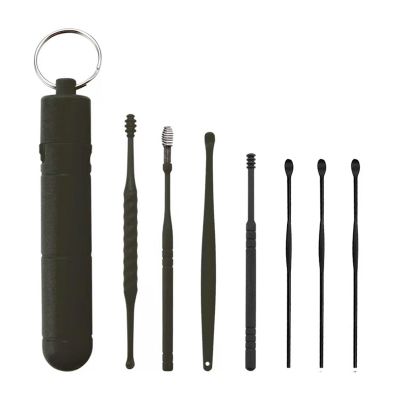 6Pcs/Set Ear Wax Pickers Stainless Steel Earpick Wax Remover Curette Ear Pick Cleaner Ear Cleaner Spoon Care Ear Clean Tool(Black)