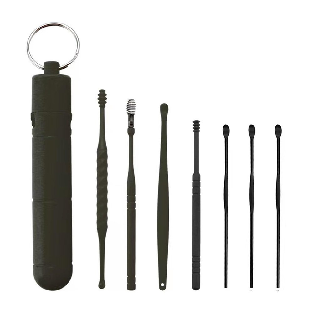 6Pcs/Set Ear Wax Pickers Stainless Steel Earpick Wax Remover Curette Ear Pick Cleaner Ear Cleaner Spoon Care Ear Clean Tool(Black)