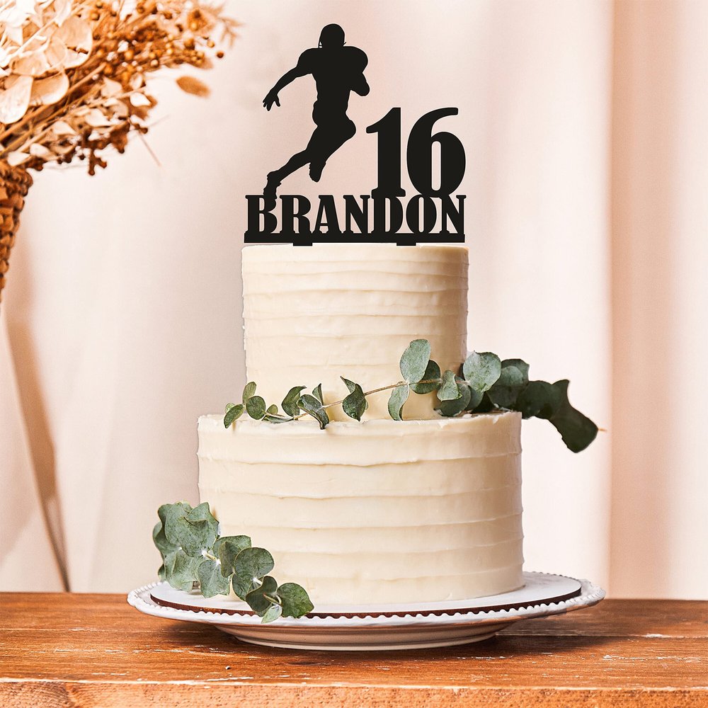 American football Birthday Cake Topper,Customizable Birthday Cake Topper,American football party,Silhouette American Football player for Birthday,Wedding,Anniversary,Graduate,Retirement.