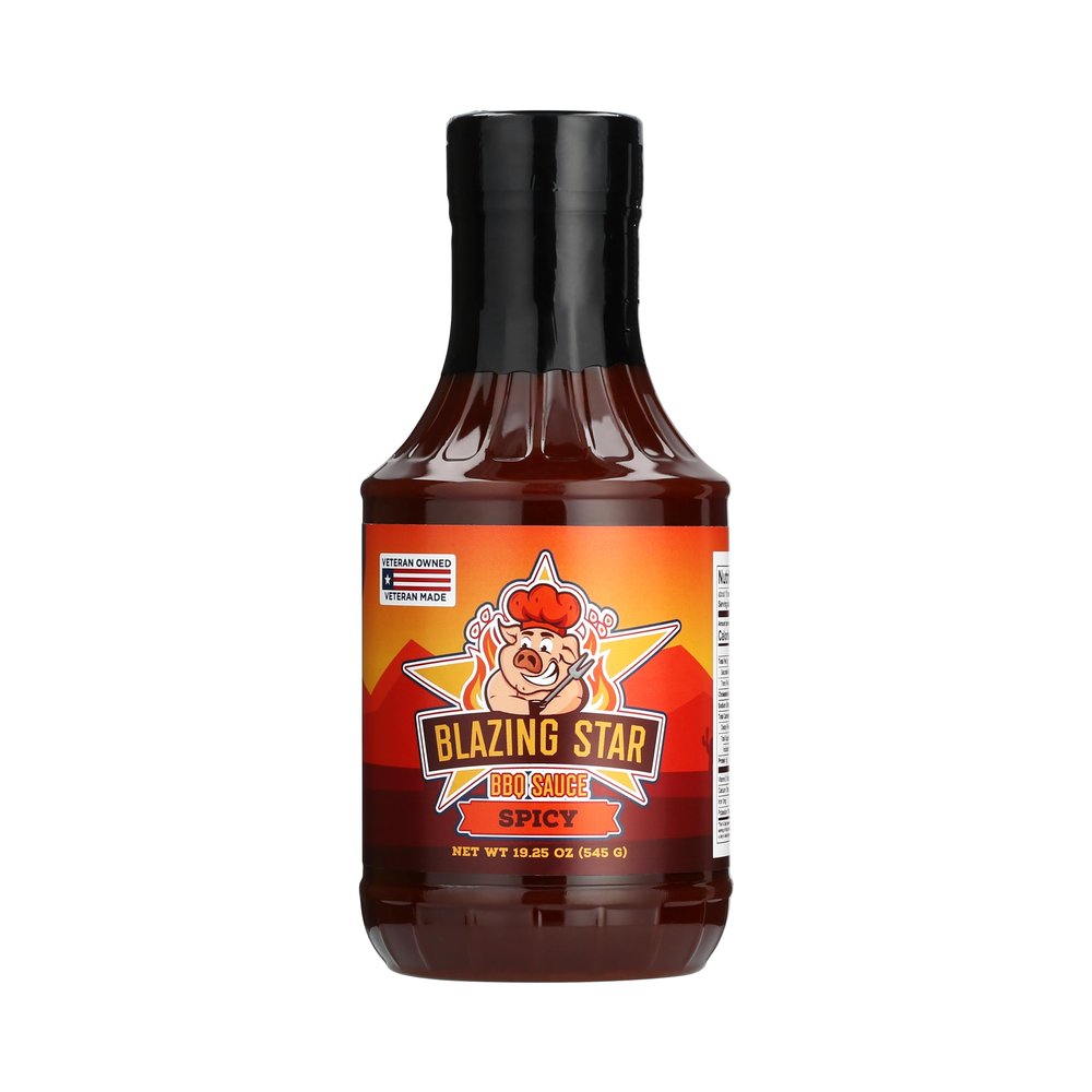 Blazing Star Spicy BBQ Sauce  Sweet, Tangy, and Smoky Barbecue Sauce with Heat  Use as Marinade, Glaze, or Dipping Sauce  Great for Ribs, Chicken, Pork, and Beef  Veteran Owned (20 oz)