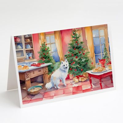 Caroline's Treasures DAC3831GCA7P Japanese Spitz Christmas Cookies Greeting Cards Pack of 8 Blank Cards with Envelopes Whimsical A7 Size 5x7 Blank Note Cards