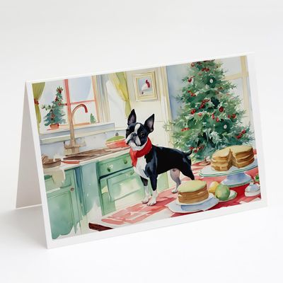 Caroline's Treasures DAC3745GCA7P Boston Terrier Christmas Cookies Greeting Cards Pack of 8 Blank Cards with Envelopes Whimsical A7 Size 5x7 Blank Note Cards
