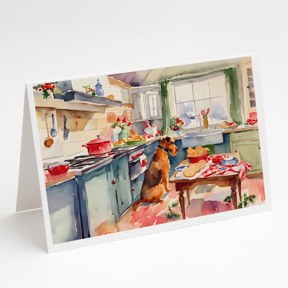 Caroline's Treasures DAC3707GCA7P Airedale Terrier Christmas Cookies Greeting Cards Pack of 8 Blank Cards with Envelopes Whimsical A7 Size 5x7 Blank Note Cards