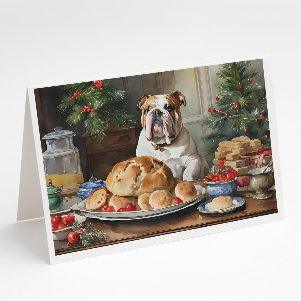 Caroline's Treasures DAC3783GCA7P English Bulldog Christmas Cookies Greeting Cards Pack of 8 Blank Cards with Envelopes Whimsical A7 Size 5x7 Blank Note Cards