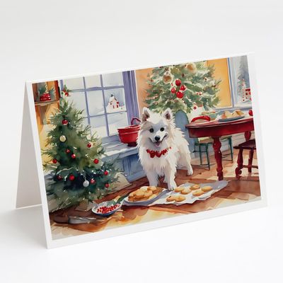 Caroline's Treasures DAC3716GCA7P American Eskimo Christmas Cookies Greeting Cards Pack of 8 Blank Cards with Envelopes Whimsical A7 Size 5x7 Blank Note Cards
