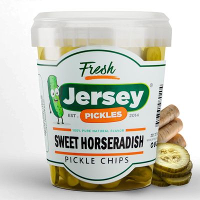 Jersey Pickles - Sweet Horseradish Chips (Quart) - Fresh, Keto-Friendly, and Perfect for Snacks, Sandwiches, or Salads The perfect Pickle Jars Cornichon for Families or Gatherings