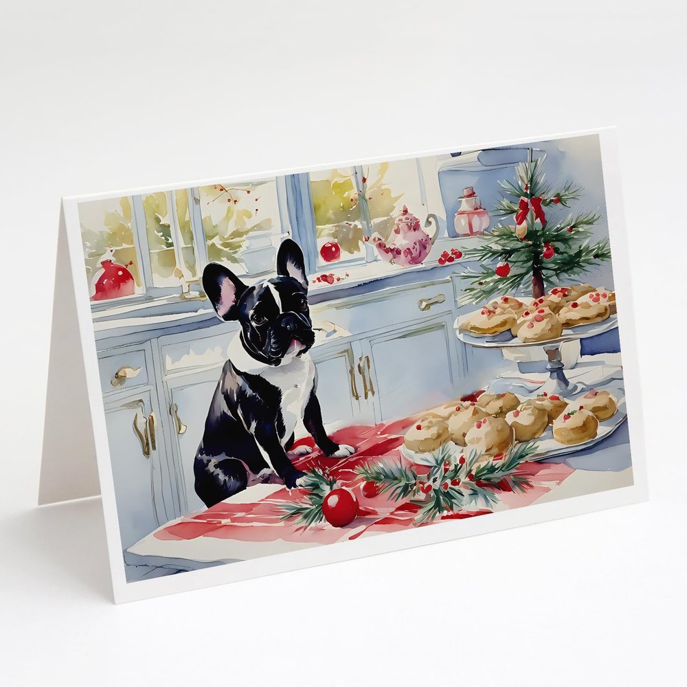 Caroline's Treasures DAC3792GCA7P French Bulldog Christmas Cookies Greeting Cards Pack of 8 Blank Cards with Envelopes Whimsical A7 Size 5x7 Blank Note Cards