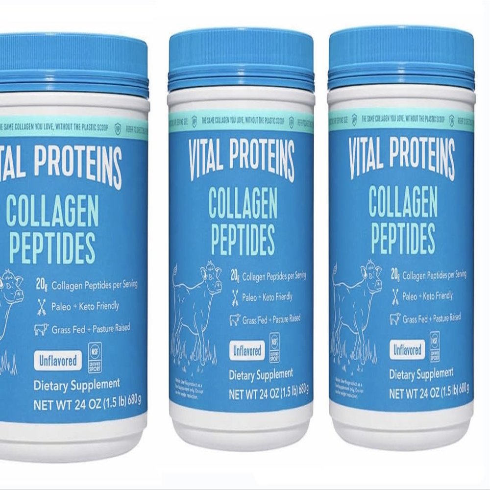 Vital Proteins Collagen Peptides Powder, Promotes Hair, Nail, Skin, Bone and Joint Health, Zero Sugar, Unflavored 24OZ (3)