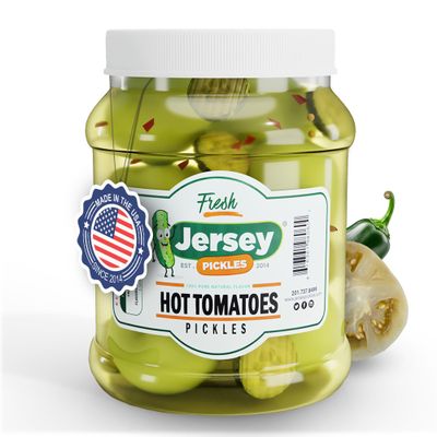Jersey Pickles - Hot Pickled Tomatoes (1/2 Gallon)  Pickled Vegetable  Handcrafted Gourmet Topping for Sandwiches, Charcuterie & More