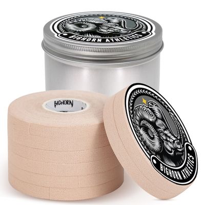 Bighorn Athletics Finger Tape with Tin Case | 8 Rolls for Superior Finger Support, Injury Protection, and Joint Stability | Ideal for Jiu-Jitsu, Climbers, & Athletic Trainers (0.3-Inch, Nude)