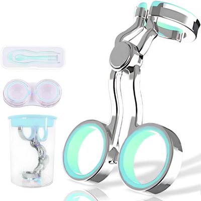 iGeyzoe Contact Lens Wearing Aids, Portable Contact Lens Eyelid Stretcher, Color Contact Lens Wearing Tool with Insert or Remove Tool/Tweeers/Contact Lens Case (Green)