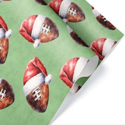 Unique Watercolor Football Thick Wrapping Paper, Xmas Gift Wrap for Sports Fan, Football Santa Hat Decoration for Player Coach (12 foot x 30 inch roll)