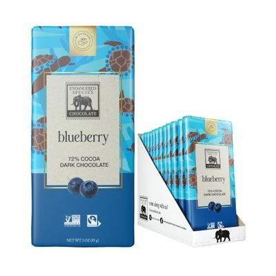 Endangered Species 72% Cocoa Blueberry Dark Chocolate Bar, Non GMO, 3 Ounces (Pack Of 12)