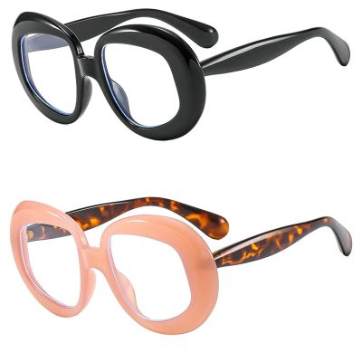 Melrose Women Fashion Punk Reading Glasses Trend Splicing Color Oval Vintage Presbyopic Eyeglass (2PCS black&pink, 2.5, x)