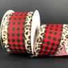 10 Yards Buffalo Plaid Cheetah Wire Edge Ribbon, Leopard Ribbon, Red Black Ribbon for Wreaths, Buffalo Plaid Wire Ribbon, 2.5" Wide Ribbon view 1