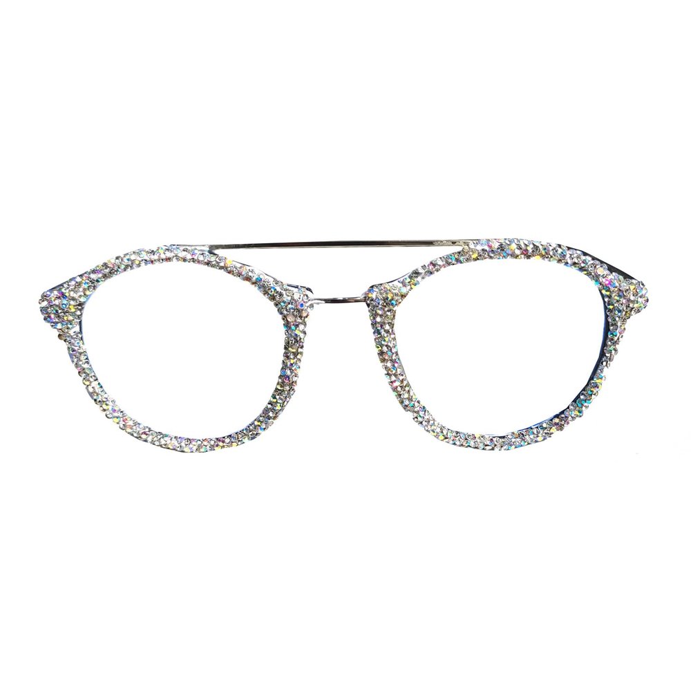helena Stylish bling Rhinestone Reading Glasses for Womens Diamond Designer round Reader Trendy Anti Blue Light Glasses (white, 1.25, x)