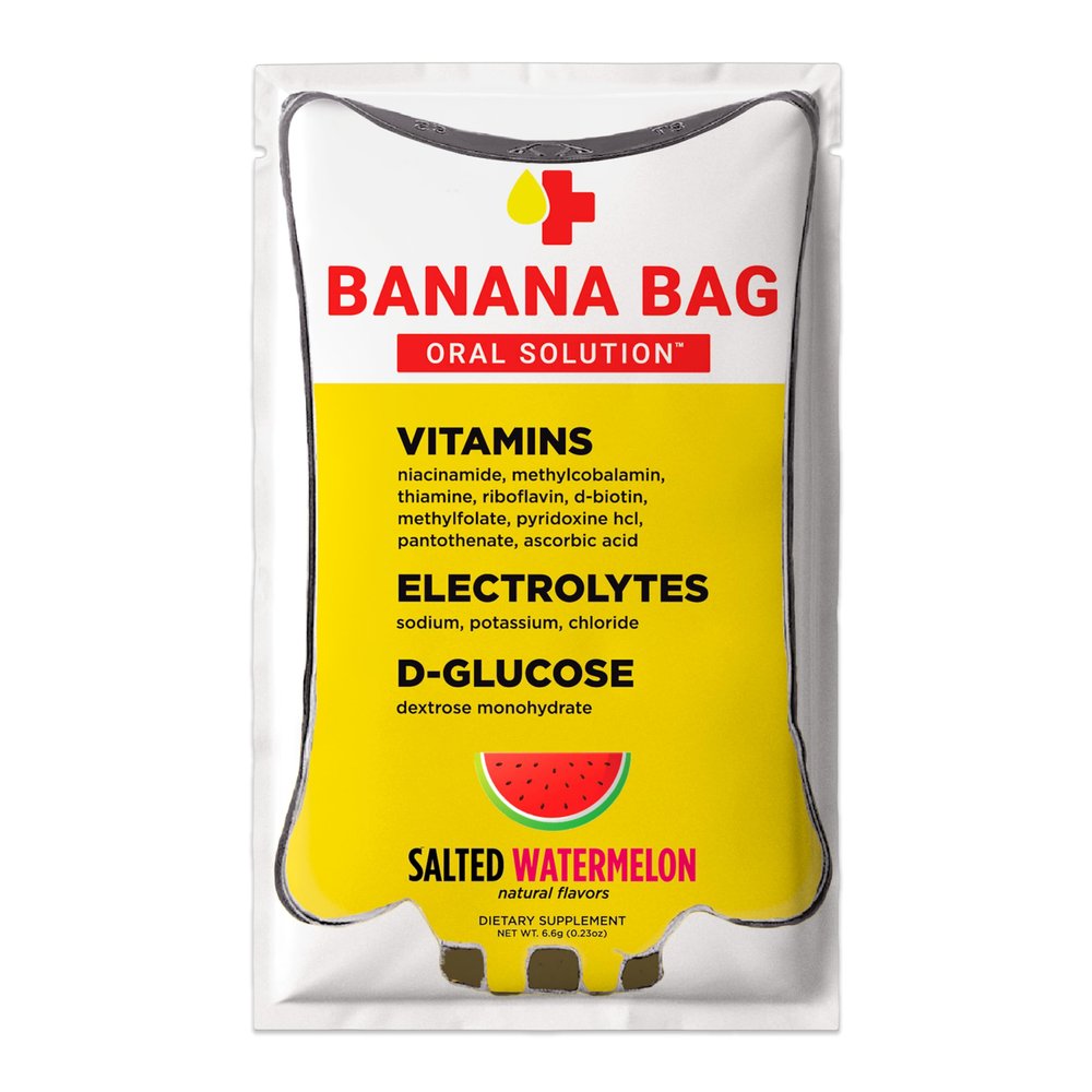 Banana Bag Oral Solution Packets Salted Watermelon 15pk | A Refreshing Blend of Electrolytes, Vitamin C, and B-Complex for Hydration and Energy. Convenient, Easy-to-Mix, and Perfect for Daily Use.
