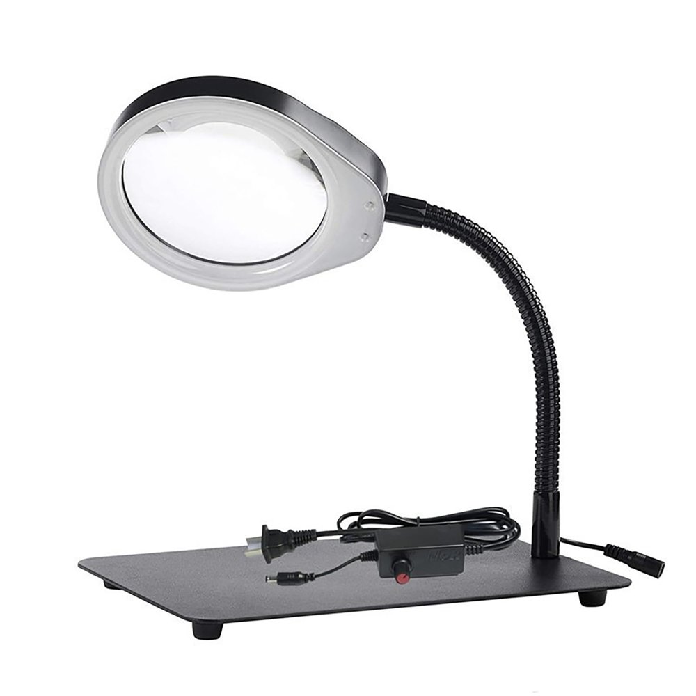 10X Magnifying Glass with Light and Stand, Dimmable Flexible Gooseneck Magnifying Desk Lamp, LED Lighted Magnifier Hands Free for Craft Reading Painting Close Work
