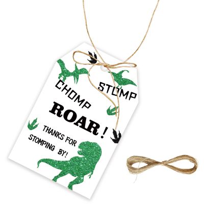 50pcs Dinosaur Thank You Tags, Dinosaur Gift Tag with String for Birthday Party, Thank You Paper Tags for Boy Birthday/Jurassic Themd Gebder Reveal Party Favors