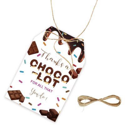 50pcs Chocolate Thank You Tags, Choco-Lot For all You Do Gift Tag with String for Grad Party, Thank You Paper Tags for Teacher Staff Birthday/Teacher Appreciation Party Favors