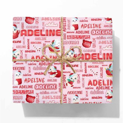 FnprtMo Wrapping Paper Roll Pink Personalized Christmas Paper Birthday Boy Wrapping Paper Roll Cat Christmas Wrapping Paper