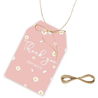 50pcs Daisy Thank You Tags, Flower Gift Tag with String for Wedding Party, Floral Thank You Paper Tags for Girl Birthday/Garden Themed Party Favors