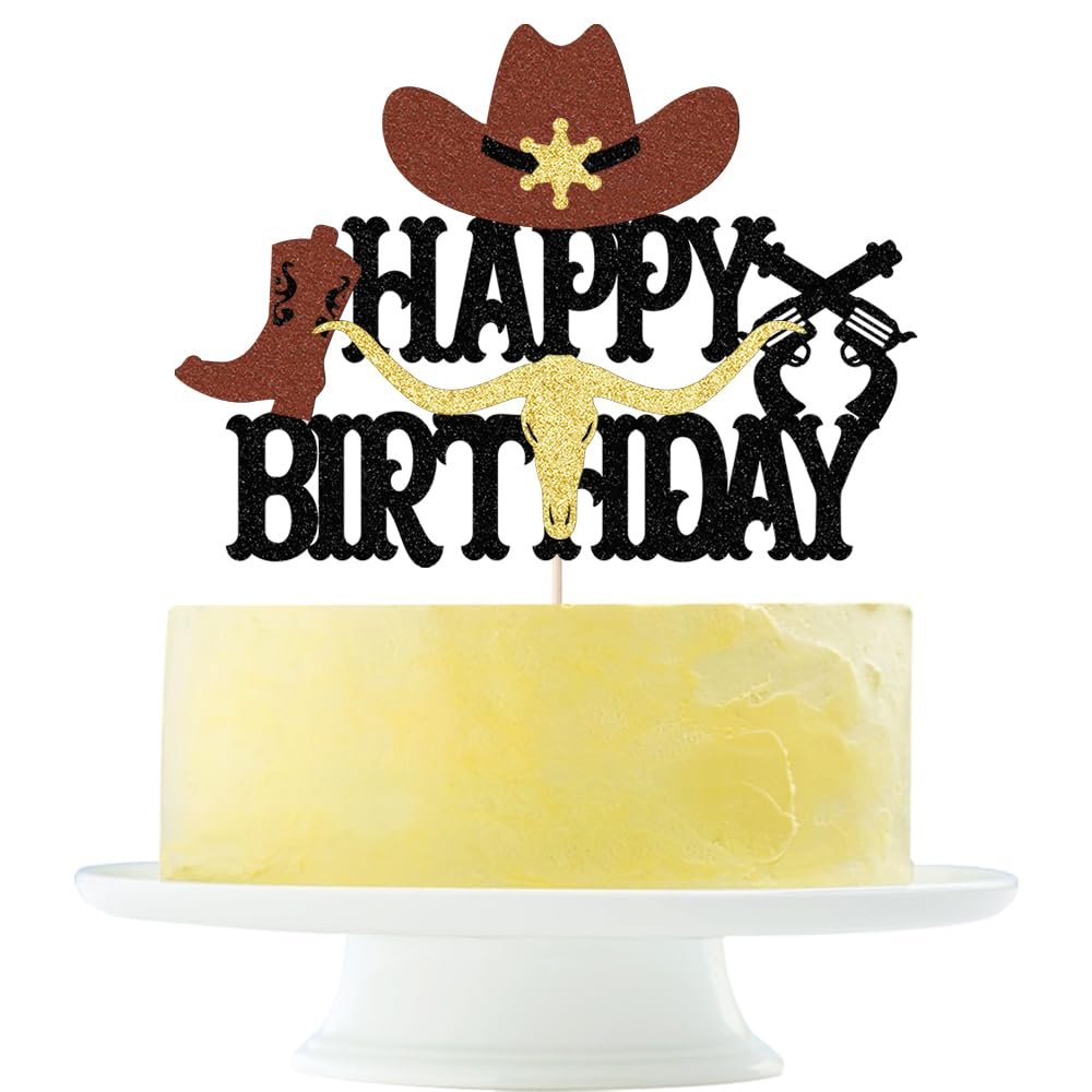 Cowboy Happy Birthday Cake Topper shiny cowboy happy birthday cake topper for boys girls cowboy themed birthday decorations (1)