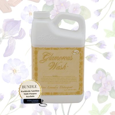Worldwide Nutrition Bundle: Tyler Glamorous Wash Icon Scent Laundry Liquid Detergent - Luxury Liquid Laundry Detergent - 32 oz (907 g) Container and Multi-Purpose Key Chain