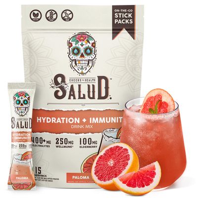 Salud 2-in-1 Hydration Packets + Immunity Electrolytes Powder, Paloma - Agua Fresca Drink Mix, Elderberry, Dairy & Soy Free, Non-GMO, Gluten Free, Vegan, Low Calorie, 1g Sugar (15 Servings)